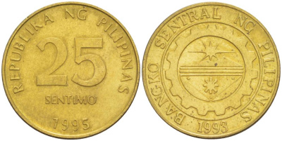 ФИЛИППИНЫ 25 СЕНТИМО 1995 KM 271 латунь 4544-536