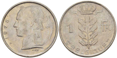 БЕЛЬГИЯ 1 ФРАНК 1978 BELGIQUE, БОДУЭН I (1951-1993) KM 142.1 медно-никель 202-1114