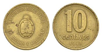 Аргентина 10 сентаво 1994 KM 107 алюминиевая бронза 4664-566