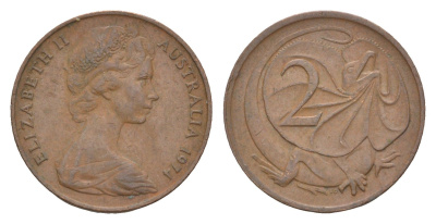 Австралия 2 цента 1974 Елизавета II (1952-2022), плащеносная ящерица KM 63 бронза 4655-1238