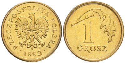 ПОЛЬША 1 ГРОШ 1993 MW KM 276 латунь UNC 4516-746