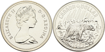 Канада 1 доллар 1980 Арктические территории, полярный медведь KM 128 серебро UNC 1076-2-42