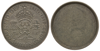 Великобритания 2 шиллинга (флорин) 1942 пробная / проба, односторонний чекан, Георг VI (1936-1952) серебро 00-812-01