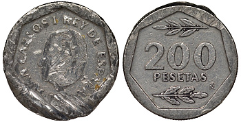 Испания 200 песет 198х Хуан Карлос I (1975-2001) KM 829 медно-никель 4128-1231