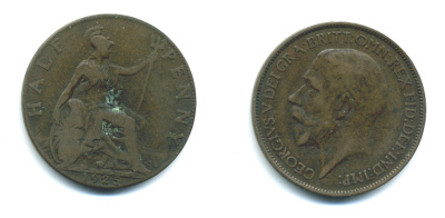 Великобритания 1/2 пенни 1925 Георг V (1910-1936) KM 809, Spink 4056 бронза 4383-946