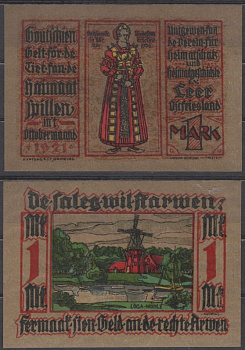 Леер 1 марка 1921 Mehl Grabowski 782.1 бумага UNC (пресс) 8595-48-3-2