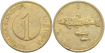 Словения 1 толар 1996 рыбы KM 4 никель латунь 217-456