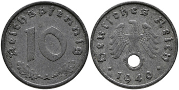 Германия 10 рейхспфеннигов 1940 A KM 101, J. 371 цинк 95-733