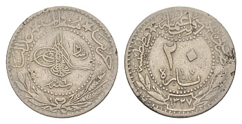 Турция 20 пара 1909 (1914) AH 1327, Османская Империя KM 761 никель 29-1122