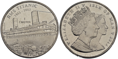 Остров Мэн 1 крона 2012 100 лет со дня гибели Титаника, посадка пассажиров на корабль KM 1482 медно-никель UNC M94-04