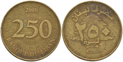 Ливан 250 ливров 2000 KM 36 медь алюминий никель 4513-457
