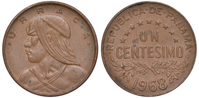 Панама 1 сентесимо 1968 Уррака KM 22 бронза 4588-166