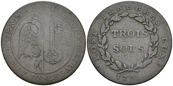 Женева, Швейцария 3 су 1795 KM 108 биллон 4147-226