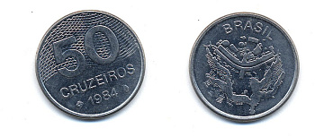 БРАЗИЛИЯ 50 КРУЙЗЕЙРО 1984 KM 594.1 сталь aUNC 51-5733