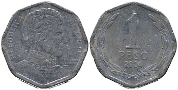 Чили 1 песо 2004 So KM 231, Schon 79 алюминий 4387-669