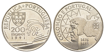 Португалия 200 эскудо 1991 Христофор Колумб в Португалии KM 658 медно-никель UNC 1101-5-24