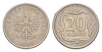 Польша 20 грошей 1992 Y 280 медно-никель 4381-844