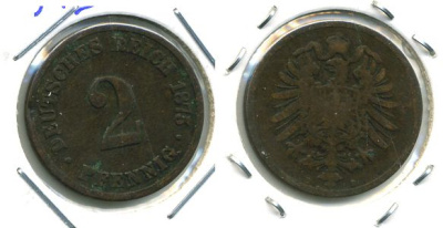 ГЕРМАНИЯ 2 ПФЕННИГА 1875 B 701-414