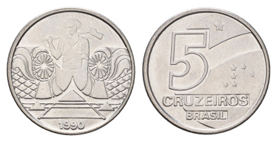 Бразилия 5 крузейро 1990 фермер KM 618 нержавеющая сталь UNC 4687-1022