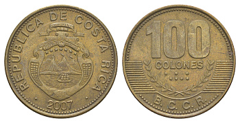 Коста-Рика 100 колонов 2007 KM 240a сталь плакированная латунью 4631-1133
