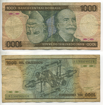 БРАЗИЛИЯ 1000 КРУЗЕЙРО 1984 ПОДПИСЬ 21, БАРАО ДО РИО БРАНКО Pick 201b бумага 6266-43-2-1