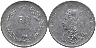 Турция 50 курушей 1973 Анатолийская невеста KM 899 нержавеющая сталь 4541-825