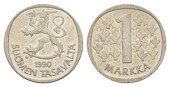 Финляндия 1 марка 1990 KM 49a медно-никель 4648-557