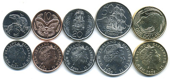 Новая Зеландия лот из 5 монет 2000-2006 (5, 10, 20, 50 центов и 1 доллар) UNC M75-17