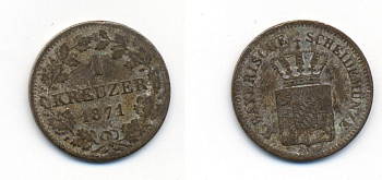 Бавария 1 крейцер 1871 Людвиг II (1864-1886) KM 487 серебро 71-1542