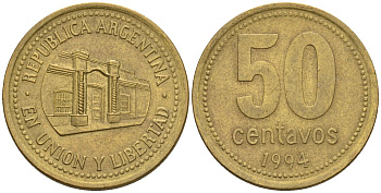 Аргентина 50 сентаво 1994 здание конгресса Тукумана, узкие буквы KM 111.1, CJ 5, Schon 112 алюминиевая бронза    60-451