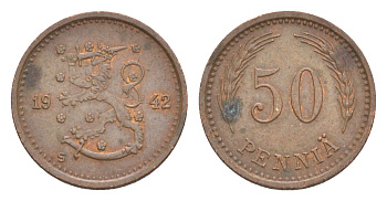 Финляндия 50 пенни 1942 KM 26a медь 4636-429