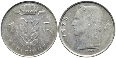 БЕЛЬГИЯ 1 ФРАНК 1978 BELGIQUE KM 142.1 медно-никель 4379-1236