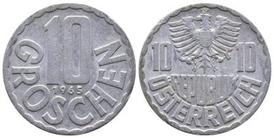 Австрия 10 грошей 1965 KM 2878 алюминий 53-1041