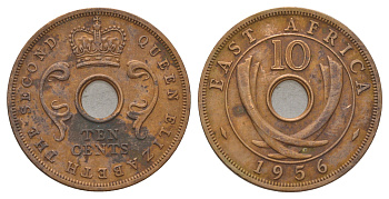 Британская Восточная Африка 10 центов 1956 Елизавета II (1952-2022) KM 38 бронза 3897-1221