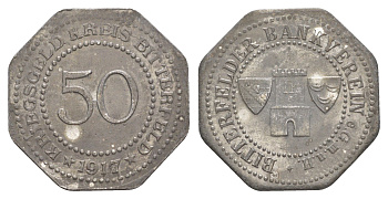 Биттерфельд 50 пфеннигов 1917 Bankverein G.m.u.H Funck 44.5A, Men05 2917.9, Men18 3746.9 железо 4582-1153