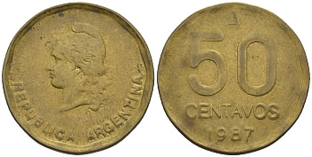 Аргентина 50 сентаво 1987 голова свободы влево KM 99, Schon 99 латунь    60-1046