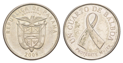Панама 1/4 бальбоа (25 сентесимо) 2008 Рак молочной железы KM 137 медь плакированная медно-никелем UNC 4642-723