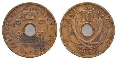 Британская Восточная Африка 10 центов 1956 Елизавета II (1952-2022) KM 38 бронза 3897-1221