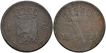 Нидерланды 1 цент 1821 Виллем I KM 47 медь 4595-323
