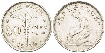Бельгия 50 сантимов 1930 Belgique, Альберт I (1909-1934) KM 87 никель     3996-1223
