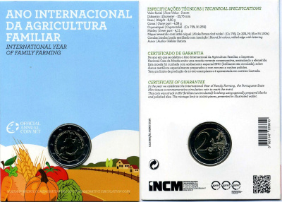 Португалия 2 евро 2014 международный год семейных фермерских хозяйств, запайка, картонный буклет KM 839 биметалл BUNC 3-4-8-41