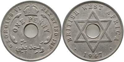 Британская Западная Африка 1 пенни 1947 SA, Георг VI (1937-1952) KM 19 медно-никель 1523-425