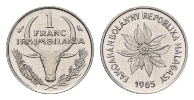 Мадагаскар 1 франк 1965 KM 8 нержавеющая сталь UNC 4669-466