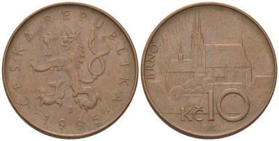 Чехия 10 крон 1995 b’, кафедральный собор в Брно KM 4 сталь плакированная медью 4592-824
