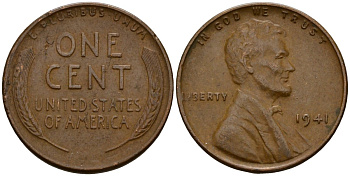 США 1 цент 1941 Авраам Линкольн KM 132 бронза 4121-825