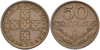 Португалия 50 сентаво 1973 KM 596 бронза 4566-351