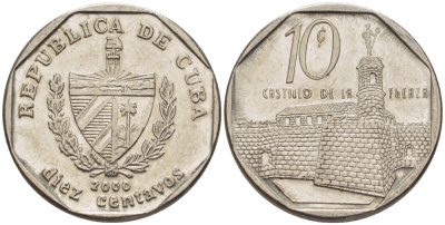 Куба 10 сентаво 2000 форт в Гаване Ла-Фуэрса KM 576.2 сталь плакированная никелем 66-668