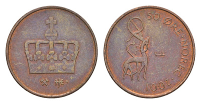Норвегия 50 эре 2001 Харальд V (1991-) KM 460 бронза 4632-1257