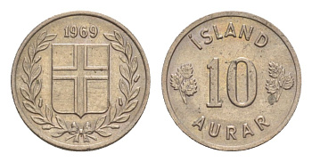 Исландия 10 эйре 1969 KM 10 медно-никель UNC 4632-937
