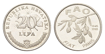 Хорватия 20 лип 1995 50 лет ФАО KM 18 сталь плакированная никелем UNC 4659-651